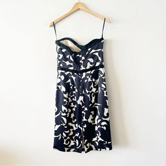 Milly New York Strapless Silk Cocktail Dress Size 8 Black White Bridesmaid Dance - Picture 2 of 9